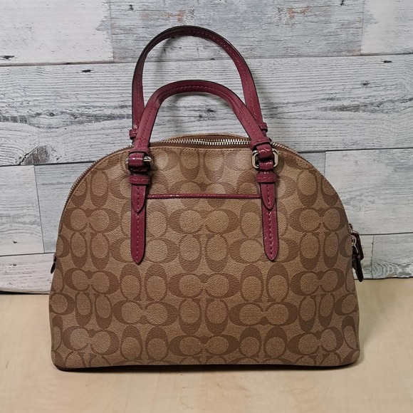 Coach Peyton Signature Cora Dome Satchel in Khaki and Plum - Picture 5 of 11